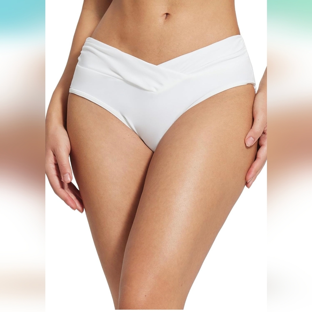 NWT BALEAF Women's Medium White V-Shaped Waist Line Bikini Bottom